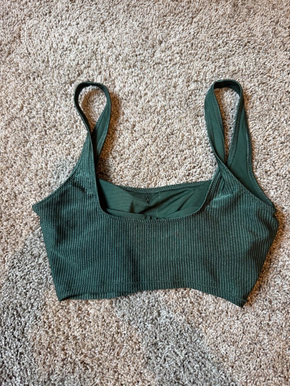 Aerie Scoop Longline Shimmer Ribbed Green Bikini Top Size Small - Picture 2 of 2